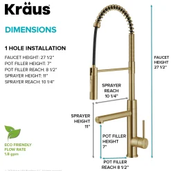  Artec Pro Commercial Style Single Handle Kitchen Faucet with Pot Filler in Brushed Brass Single Hole