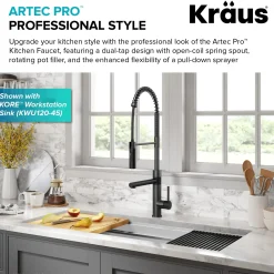  Artec Pro Commercial Style Single Handle Kitchen Faucet with Pot Filler in Matte Black / Spot Free Black Stainless Steel Single Hole