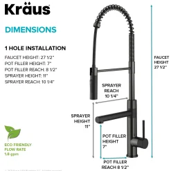  Artec Pro Commercial Style Single Handle Kitchen Faucet with Pot Filler in Matte Black / Spot Free Black Stainless Steel Single Hole