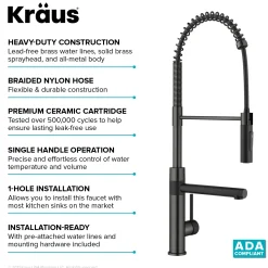  Artec Pro Commercial Style Single Handle Kitchen Faucet with Pot Filler in Matte Black / Spot Free Black Stainless Steel Single Hole