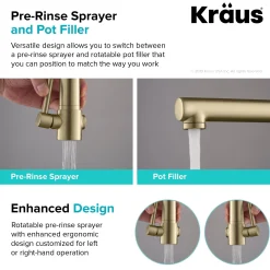 Outlet Artec Pro 2-Function Commercial Style Pre-Rinse Kitchen Faucet in Brushed Gold Single Hole