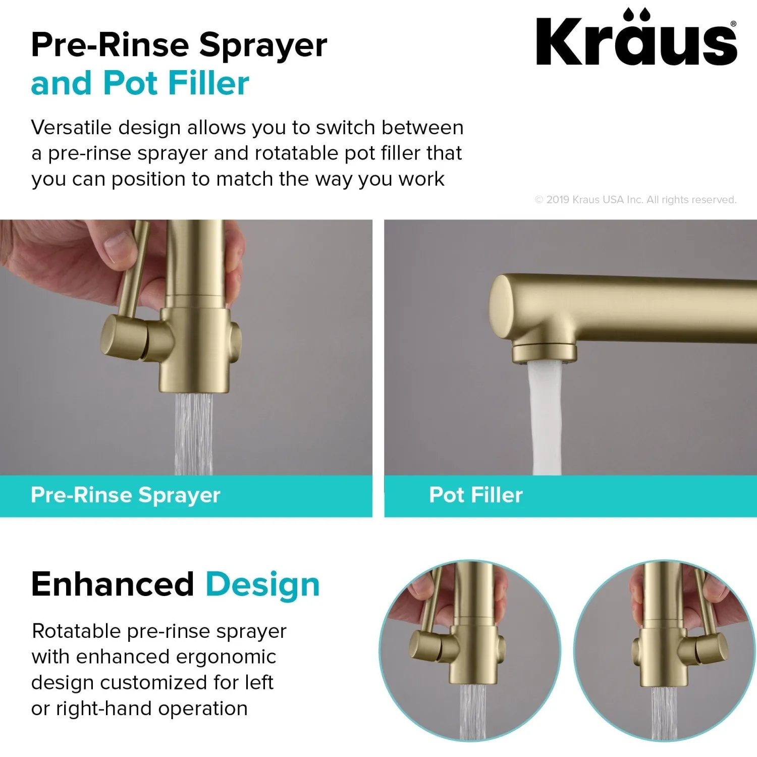 Outlet Artec Pro 2-Function Commercial Style Pre-Rinse Kitchen Faucet in Brushed Gold Single Hole