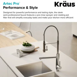 Hot Artec Pro 2-Function Commercial Style Pre-Rinse Kitchen Faucet in Black Stainless/Brushed Gold Single Hole
