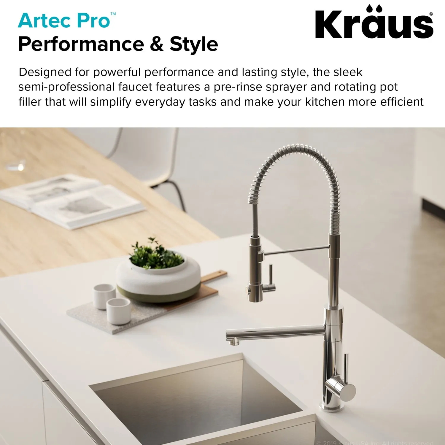 Hot Artec Pro 2-Function Commercial Style Pre-Rinse Kitchen Faucet in Black Stainless/Brushed Gold Single Hole