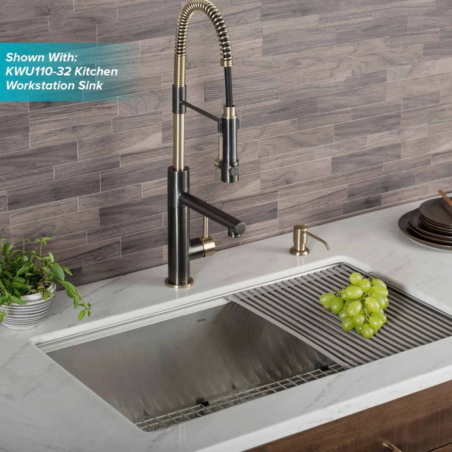 Hot Artec Pro 2-Function Commercial Style Pre-Rinse Kitchen Faucet in Black Stainless/Brushed Gold Single Hole