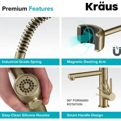 Hot Artec Pro 2-Function Commercial Style Pre-Rinse Kitchen Faucet in Black Stainless/Brushed Gold Single Hole