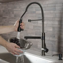 Online Artec Pro 2-Function Commercial Style Pre-Rinse Kitchen Faucet in Matte Black/Black Stainless Single Hole