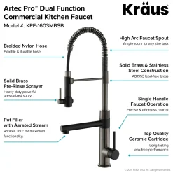 Online Artec Pro 2-Function Commercial Style Pre-Rinse Kitchen Faucet in Matte Black/Black Stainless Single Hole