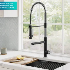 Artec Pro 2-Function Single Handle Pull Down Kitchen Faucet in Spot-Free Stainless Steel & Matte Black Single Hole