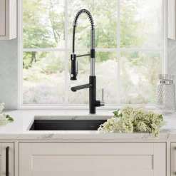 Artec Pro 2-Function Single Handle Pull Down Kitchen Faucet in Spot-Free Stainless Steel & Matte Black Single Hole