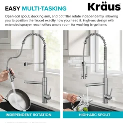 Artec Pro 2-Function Single Handle Pull Down Kitchen Faucet in Spot-Free Stainless Steel & Matte Black Single Hole