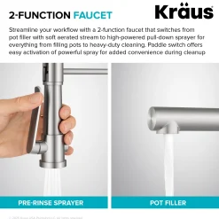 Artec Pro 2-Function Single Handle Pull Down Kitchen Faucet in Spot-Free Stainless Steel & Matte Black Single Hole