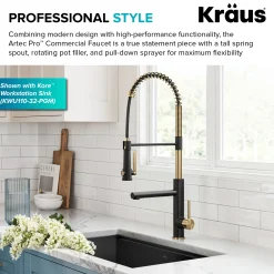 Discount Artec Pro 2-Function Single Handle Pull Down Kitchen Faucet in Brushed Brass & Matte Black Single Hole