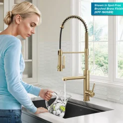 Discount Artec Pro 2-Function Single Handle Pull Down Kitchen Faucet in Brushed Brass & Matte Black Single Hole