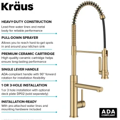 Sale Artec Pro 2-Function Single Handle Pull Down Kitchen Faucet in Brushed Brass Single Hole