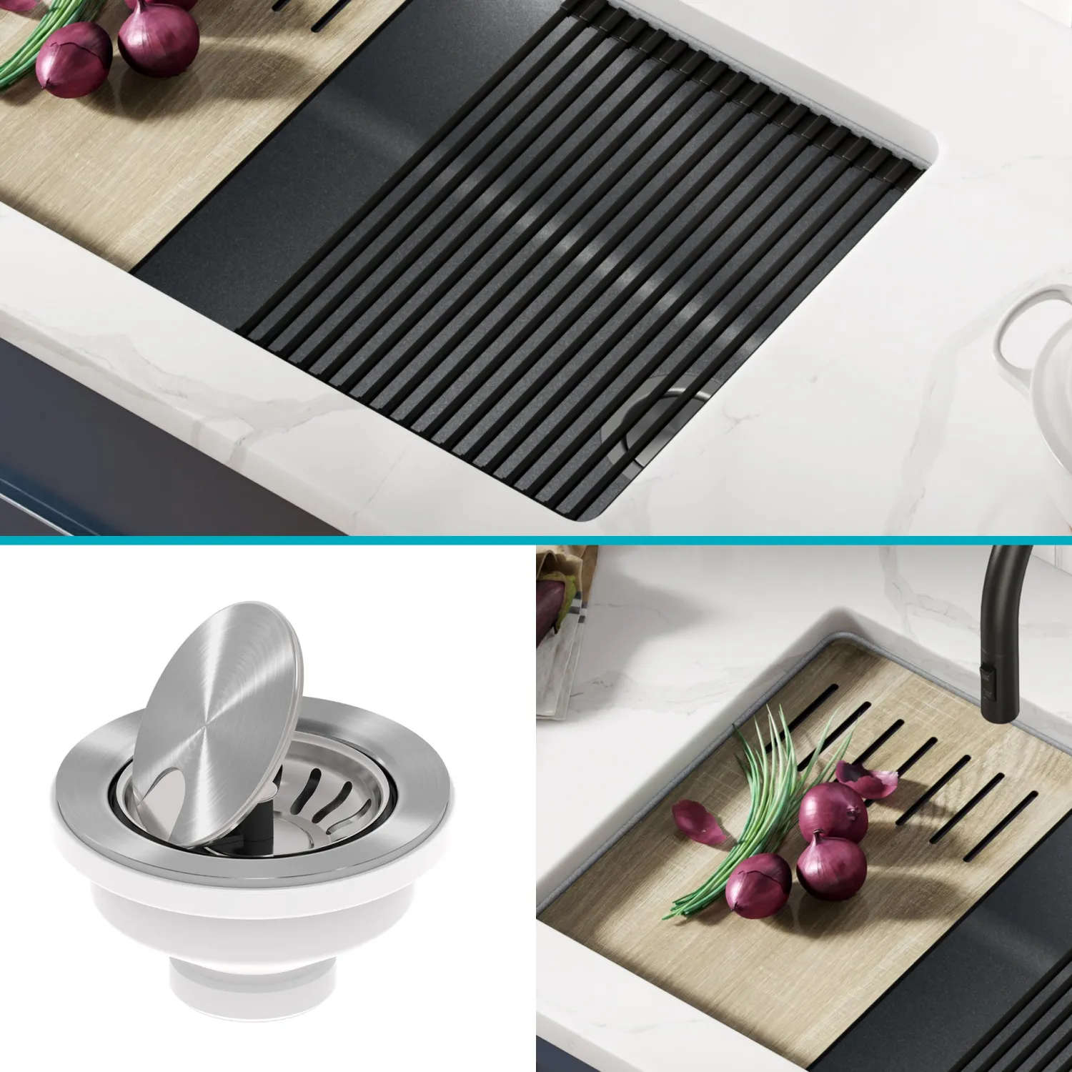Bellucci Workstation 30" Undermount Granite Composite Single Bowl Kitchen Sink with Accessories Workstation Sinks|Single Bowl Sinks