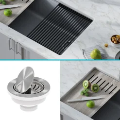 New Bellucci Workstation 33" Undermount Granite Composite Kitchen Sink in Metallic Gray with Accessories Workstation Sinks|Single Bowl Sinks