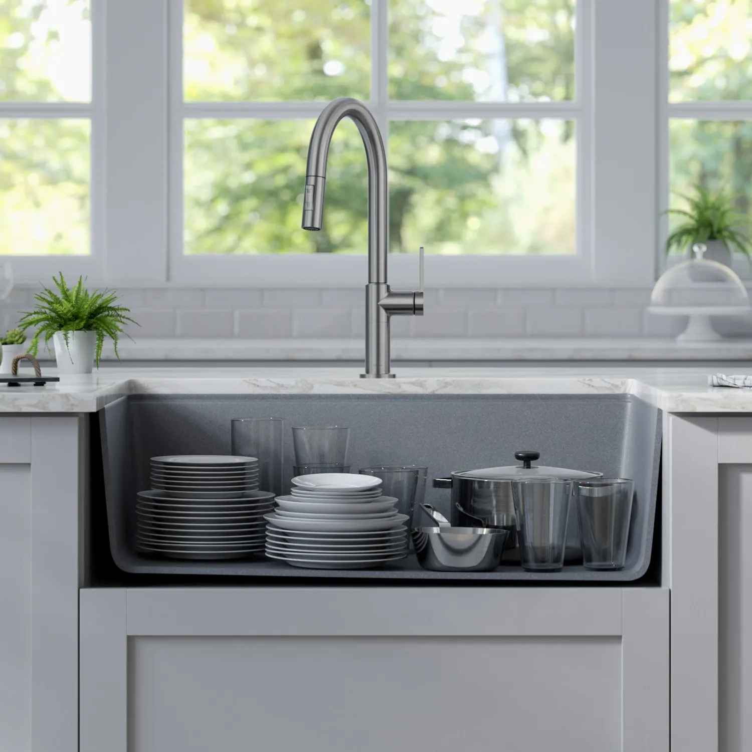 New Bellucci Workstation 33" Undermount Granite Composite Kitchen Sink in Metallic Gray with Accessories Workstation Sinks|Single Bowl Sinks