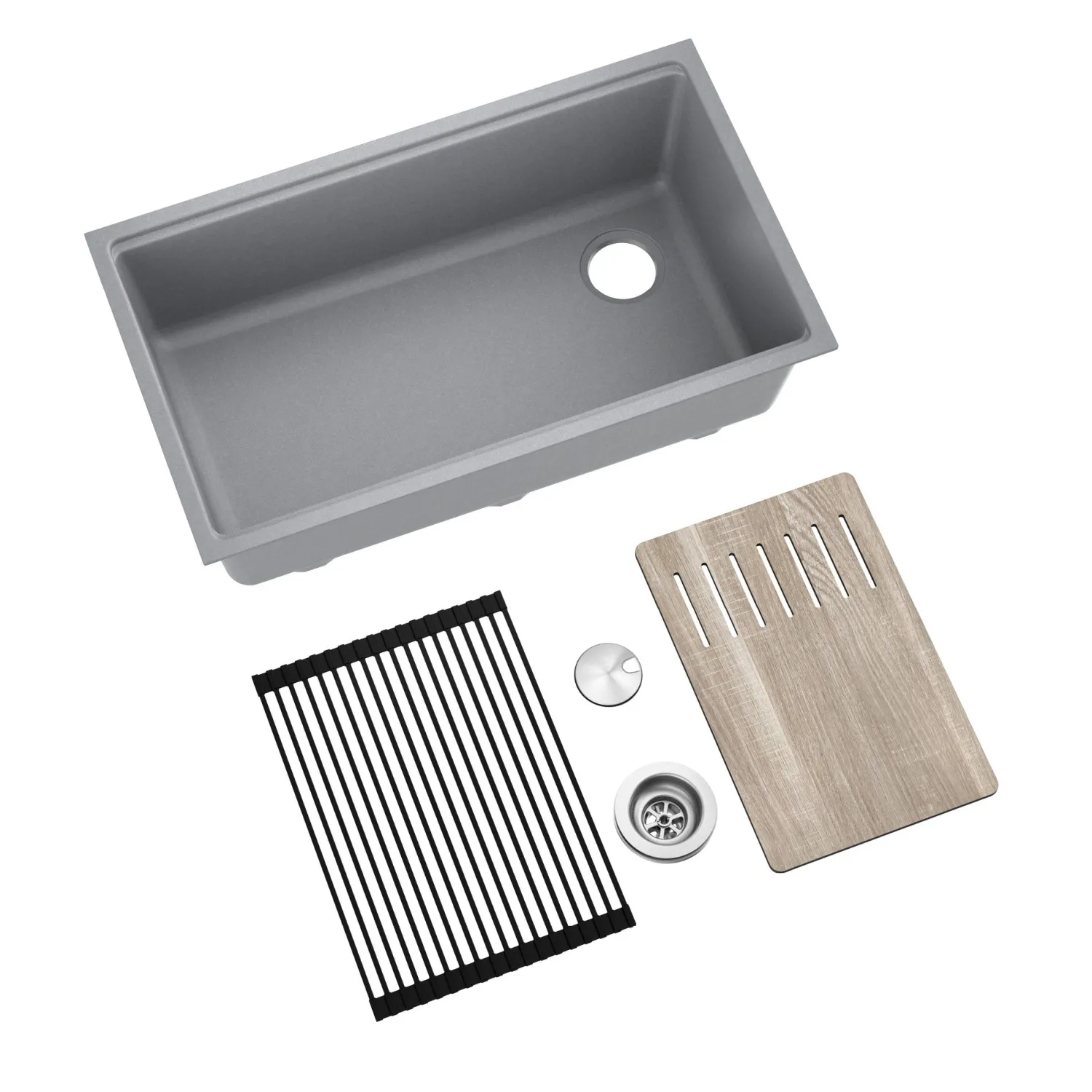 New Bellucci Workstation 33" Undermount Granite Composite Kitchen Sink in Metallic Gray with Accessories Workstation Sinks|Single Bowl Sinks