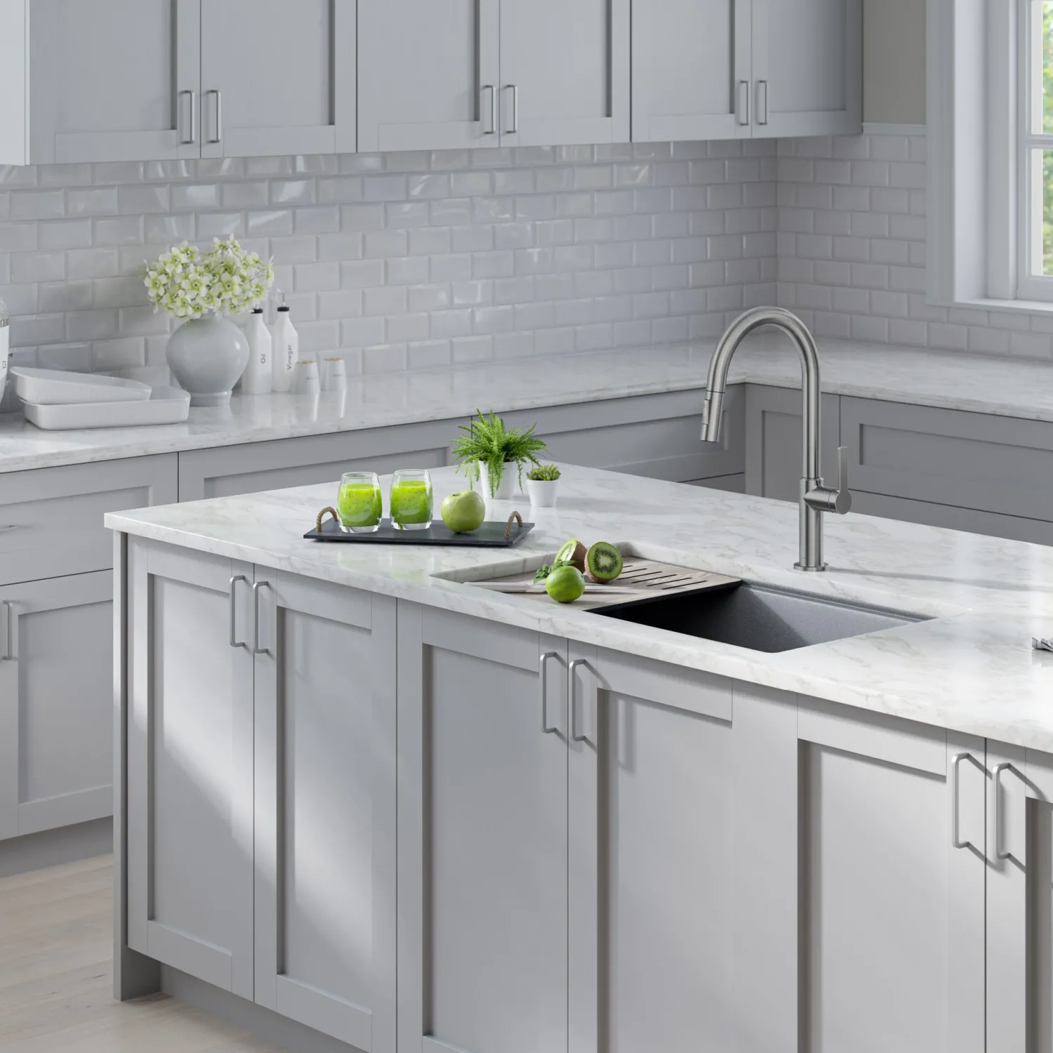 New Bellucci Workstation 33" Undermount Granite Composite Kitchen Sink in Metallic Gray with Accessories Workstation Sinks|Single Bowl Sinks
