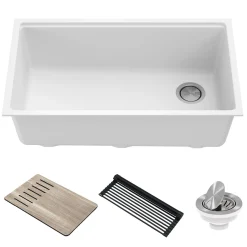 Hot Bellucci Workstation 33" Undermount Granite Composite Kitchen Sink in White with Accessories Single Bowl Sinks|Workstation Sinks