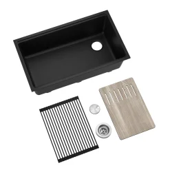 Discount Bellucci Workstation 33" Undermount Granite Composite Kitchen Sink in Metallic Black with Accessories Workstation Sinks|Single Bowl Sinks