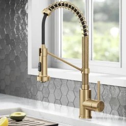 New Bolden Commercial Style Pull-Down Single Handle 18-Inch Kitchen Faucet in Brushed Brass Single Hole
