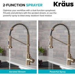 Clearance Bolden Commercial Style Pull-Down Kitchen Faucet and Purita Water Filter Faucet Combo in Spot Free Antique Champagne Bronze Single Hole|Water Filter Faucets
