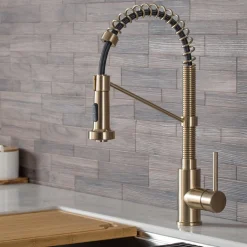 Clearance Bolden Commercial Style Pull-Down Kitchen Faucet and Purita Water Filter Faucet Combo in Spot Free Antique Champagne Bronze Single Hole|Water Filter Faucets