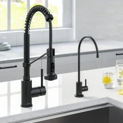 Discount Bolden Commercial Style Pull-Down Kitchen Faucet and Purita Water Filter Faucet Combo in Matte Black Single Hole|Water Filter Faucets