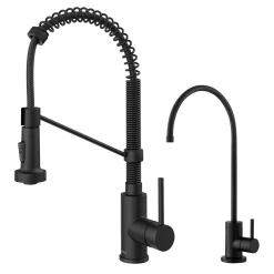 Discount Bolden Commercial Style Pull-Down Kitchen Faucet and Purita Water Filter Faucet Combo in Matte Black Single Hole|Water Filter Faucets