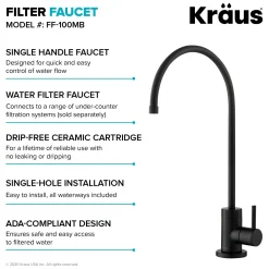 Discount Bolden Commercial Style Pull-Down Kitchen Faucet and Purita Water Filter Faucet Combo in Matte Black Single Hole|Water Filter Faucets