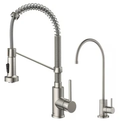New Bolden Commercial Style Pull-Down Kitchen Faucet and Purita Water Filter Faucet Combo in Spot Free Stainless Steel Single Hole|Water Filter Faucets