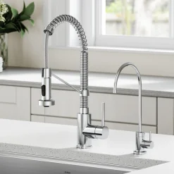 Outlet Bolden Commercial Style Pull-Down Kitchen Faucet and Purita Water Filter Faucet Combo in Chrome Single Hole|Water Filter Faucets