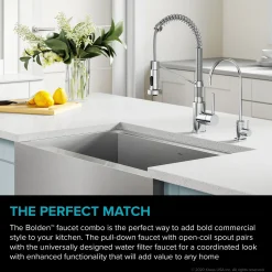 Outlet Bolden Commercial Style Pull-Down Kitchen Faucet and Purita Water Filter Faucet Combo in Chrome Single Hole|Water Filter Faucets