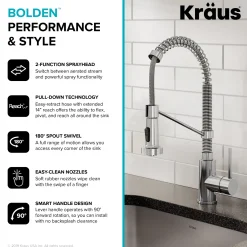 Best Bolden 18-Inch Commercial Kitchen Faucet with Pull-Down Sprayhead in Chrome Single Hole