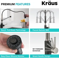 Best Bolden 18-Inch Commercial Kitchen Faucet with Pull-Down Sprayhead in Stainless Steel/Matte Black Single Hole