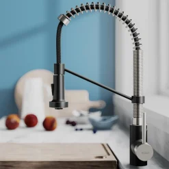 Best Bolden 18-Inch Commercial Kitchen Faucet with Pull-Down Sprayhead in Stainless Steel/Matte Black Single Hole