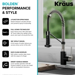 Best Bolden 18-Inch Commercial Kitchen Faucet with Pull-Down Sprayhead in Stainless Steel/Matte Black Single Hole