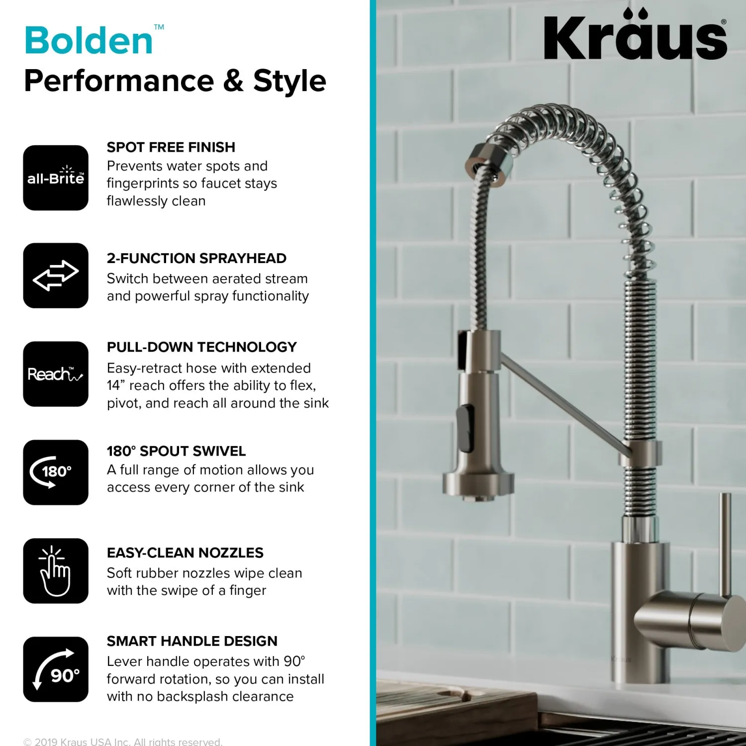 Online Bolden 18-Inch Commercial Kitchen Faucet with Pull-Down Sprayhead in Spot Free Stainless Steel/Chrome Single Hole