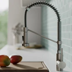 Online Bolden 18-Inch Commercial Kitchen Faucet with Pull-Down Sprayhead in Spot Free Stainless Steel/Chrome Single Hole