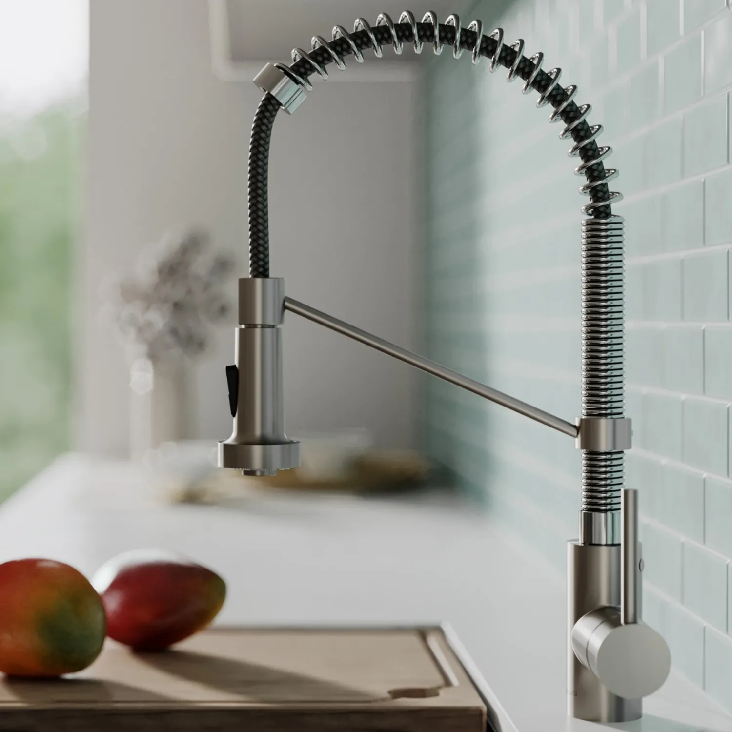 Online Bolden 18-Inch Commercial Kitchen Faucet with Pull-Down Sprayhead in Spot Free Stainless Steel/Chrome Single Hole