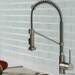 Online Bolden 18-Inch Commercial Kitchen Faucet with Pull-Down Sprayhead in Spot Free Stainless Steel/Chrome Single Hole