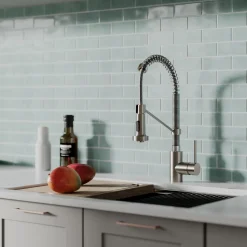 Online Bolden 18-Inch Commercial Kitchen Faucet with Pull-Down Sprayhead in Spot Free Stainless Steel/Chrome Single Hole