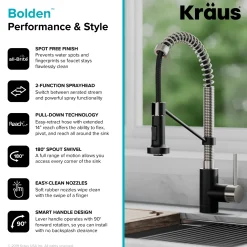 New Bolden 18-Inch Commercial Kitchen Faucet with Pull-Down Sprayhead in Spot Free Stainless Steel/Matte Black Single Hole