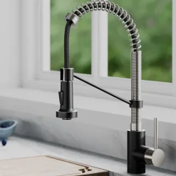 New Bolden 18-Inch Commercial Kitchen Faucet with Pull-Down Sprayhead in Spot Free Stainless Steel/Matte Black Single Hole