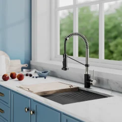 New Bolden 18-Inch Commercial Kitchen Faucet with Pull-Down Sprayhead in Spot Free Stainless Steel/Matte Black Single Hole