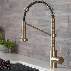 Discount Bolden 18-Inch Commercial Kitchen Faucet with Pull-Down Sprayhead in Brushed Gold Single Hole