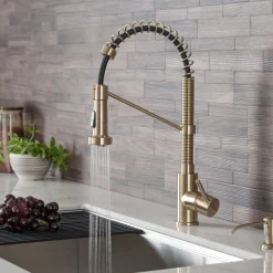 Discount Bolden 18-Inch Commercial Kitchen Faucet with Pull-Down Sprayhead in Brushed Gold Single Hole