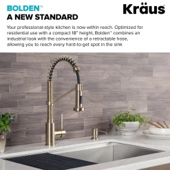 Discount Bolden 18-Inch Commercial Kitchen Faucet with Pull-Down Sprayhead in Brushed Gold Single Hole